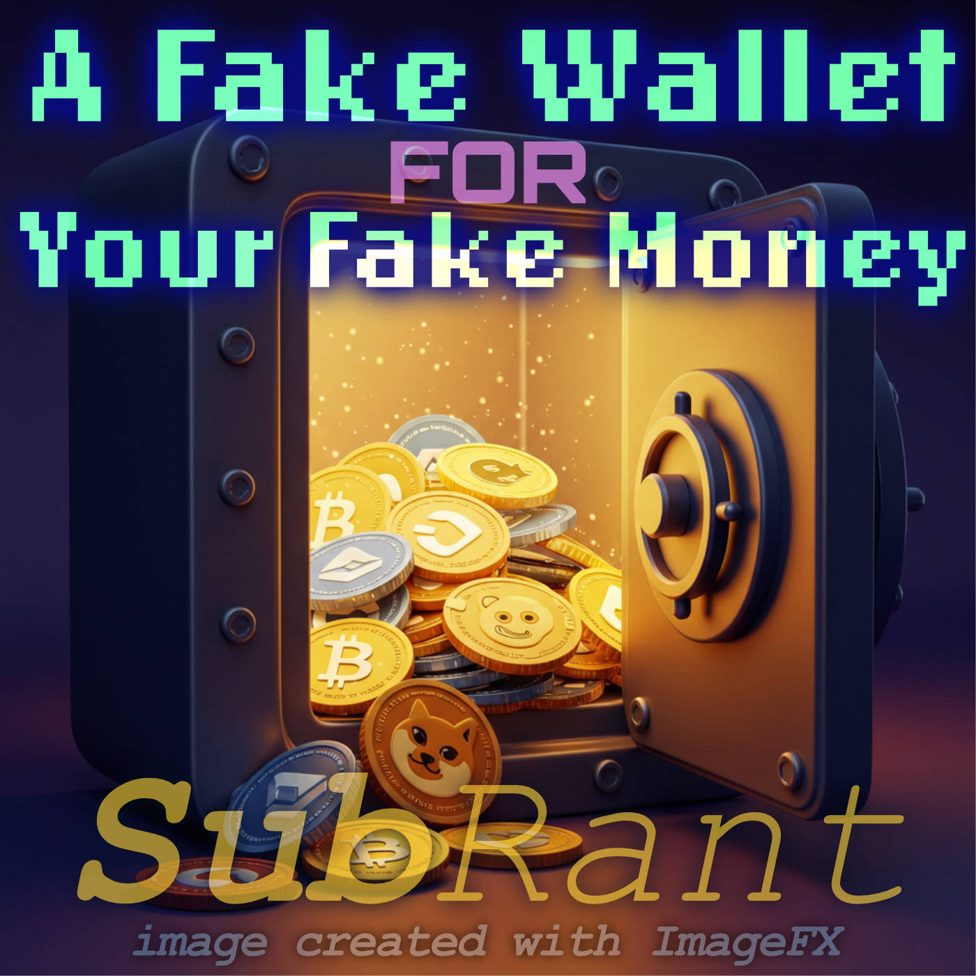 open digital crypto vault overflowing with silly meme coins