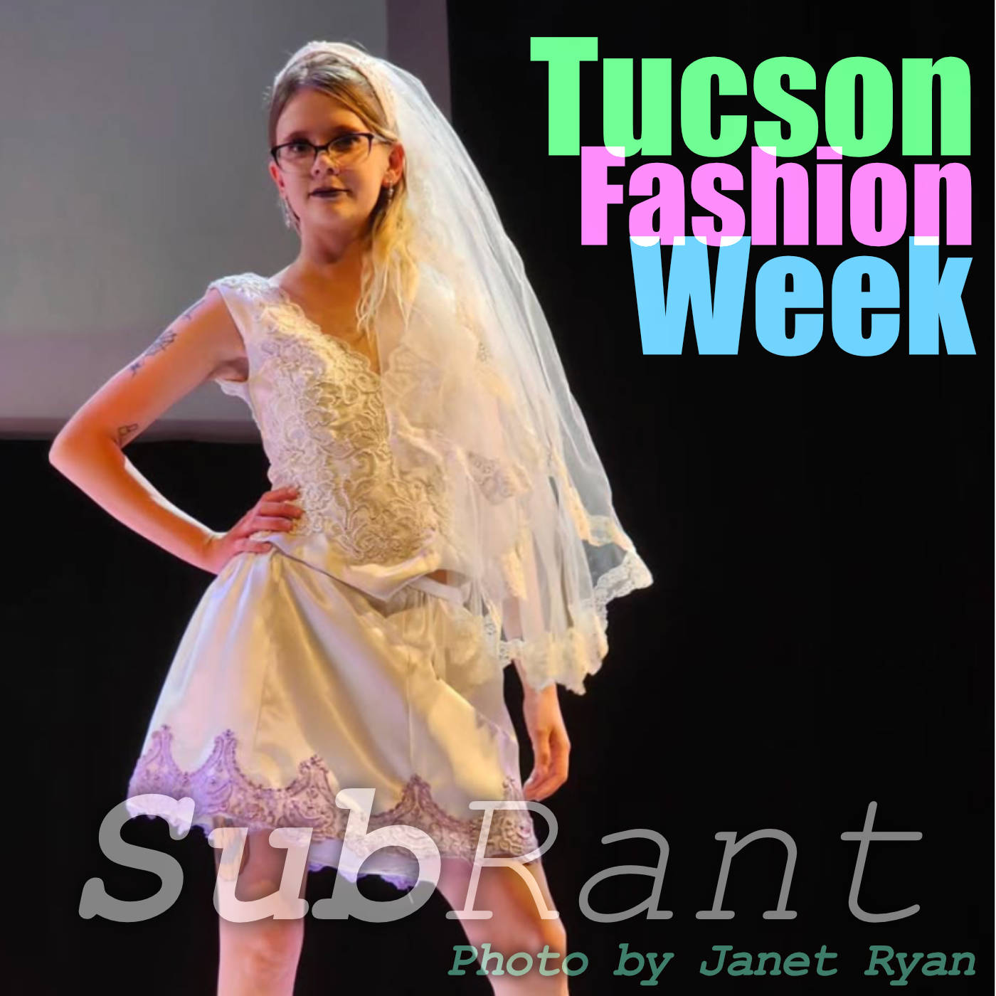 fashion show model in repurposed wedding dress