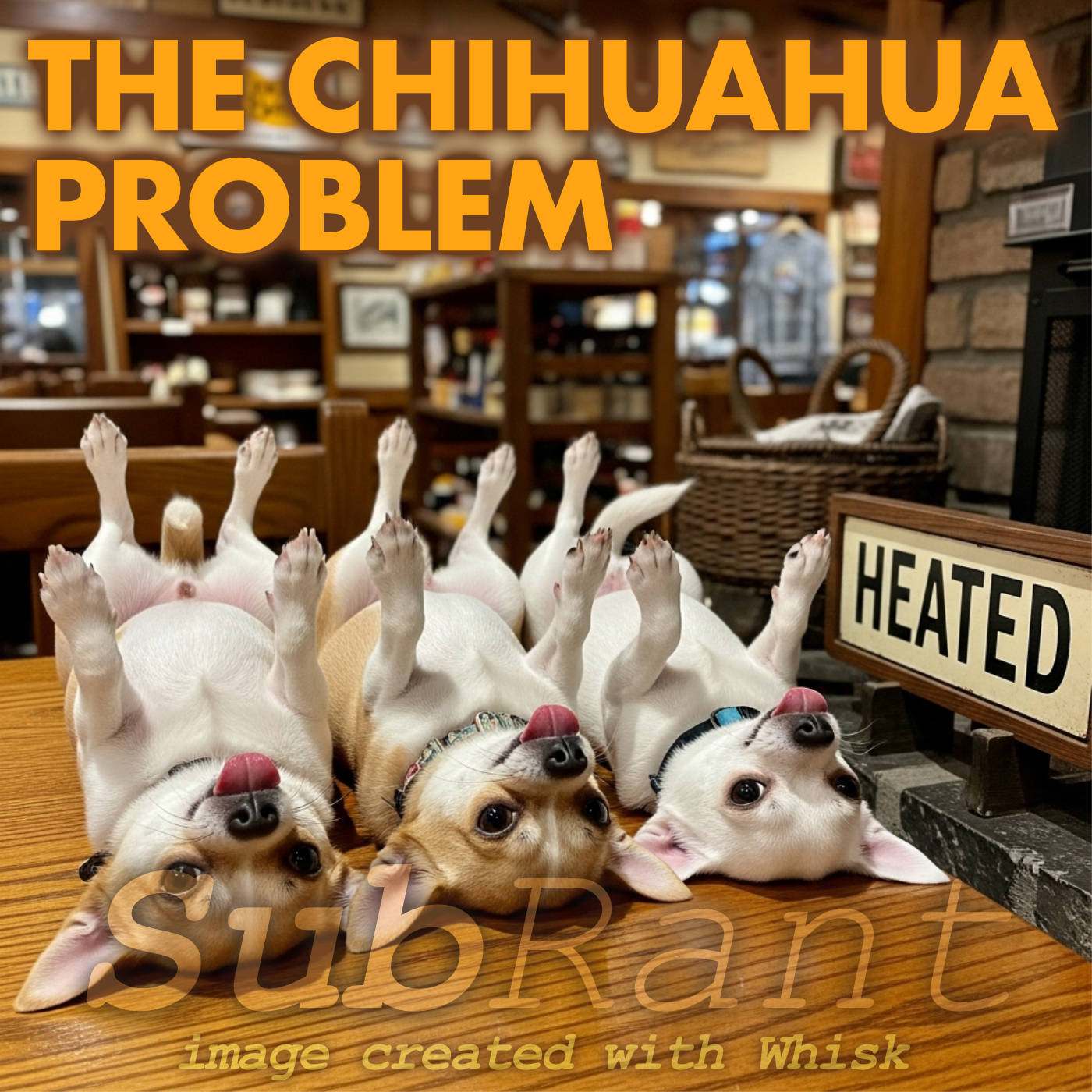 Three chihuahuas on their backs with legs in air and their tongues hanging out looking over heated on the table